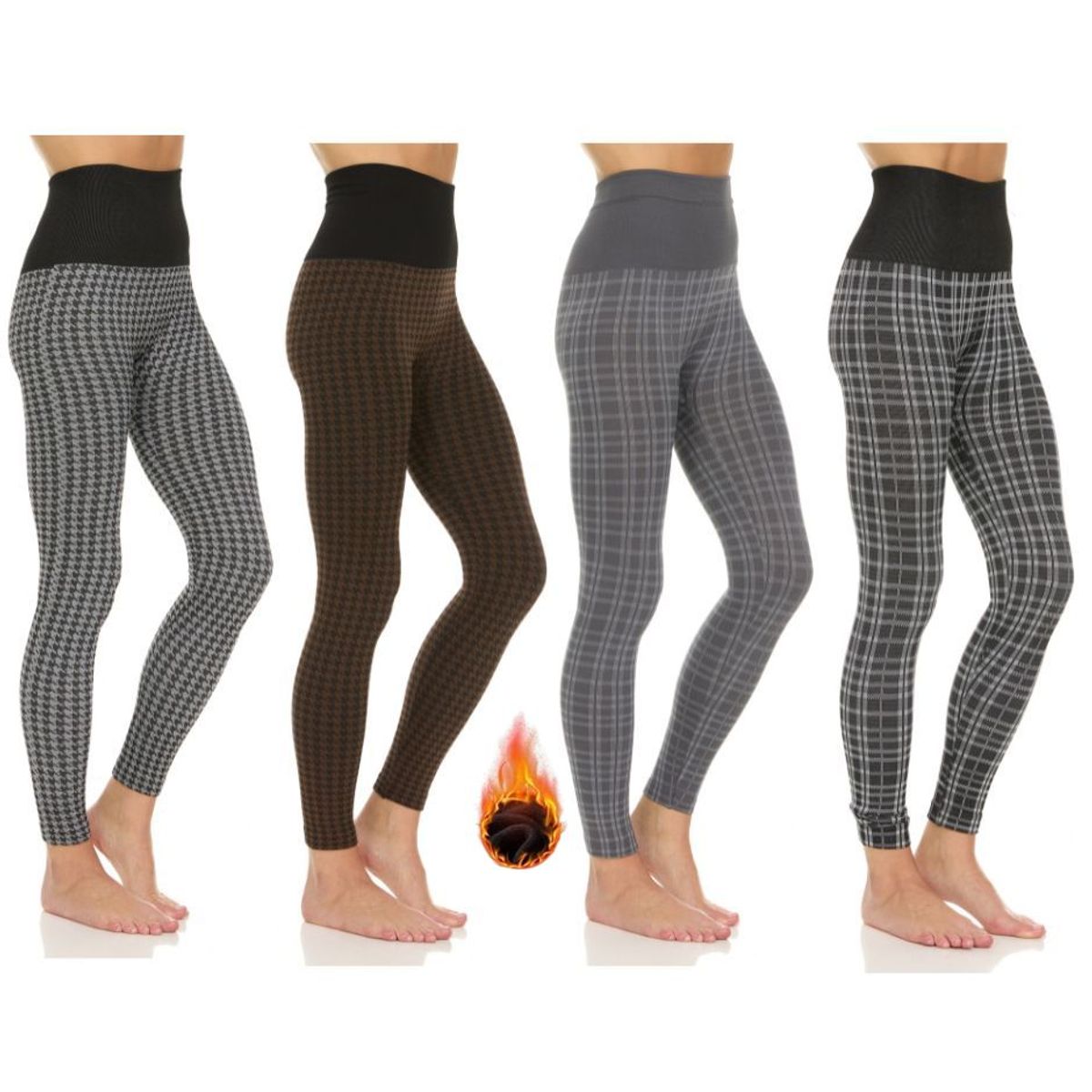 Women's Printed High-Waist Fleece Leggings (4-Pack) - Medium/Large