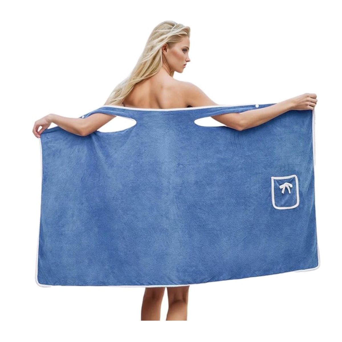 Women's Bath Towel Robe Wrap with Adjustable Closure - Blue