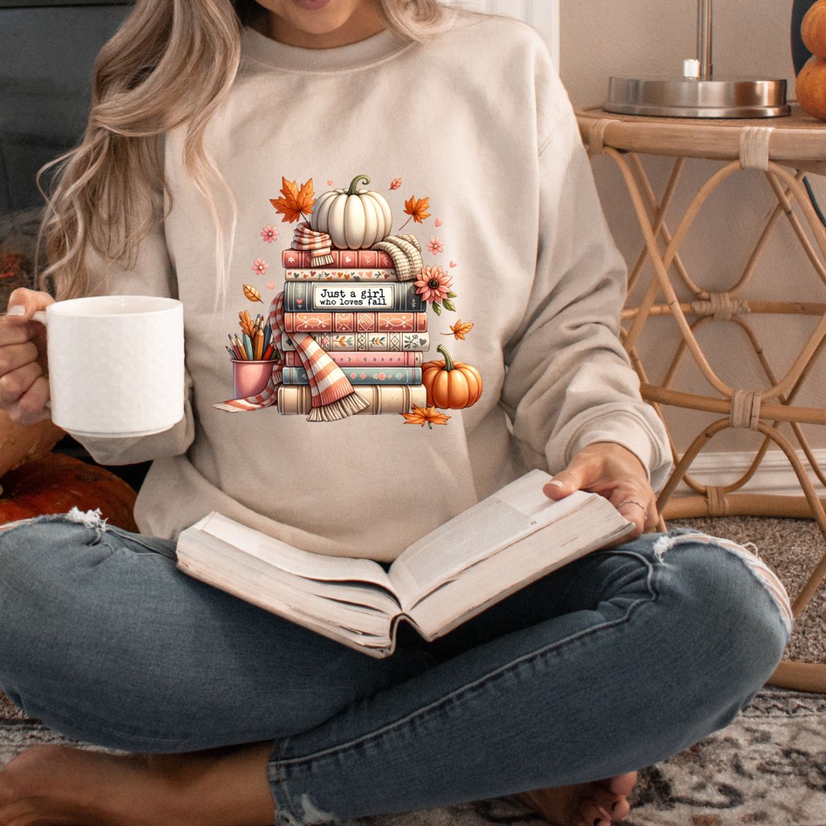 Just a Girl Who Loves Fall Sweatshirt - Sand / S