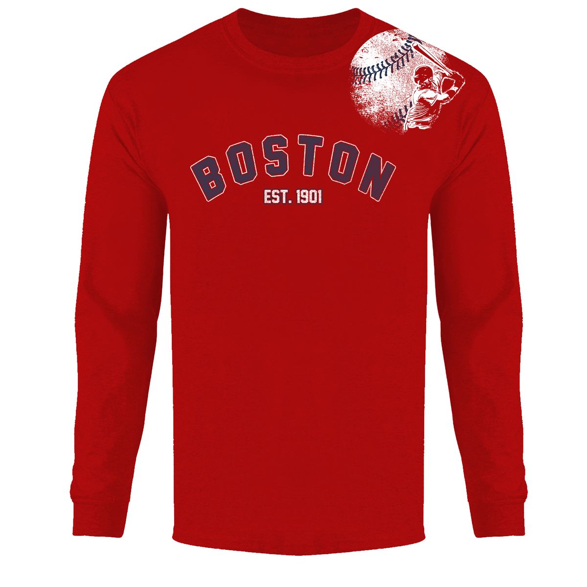 Men's Batter up Baseball Long Sleeve Shirts - Boston - Red / 2XL