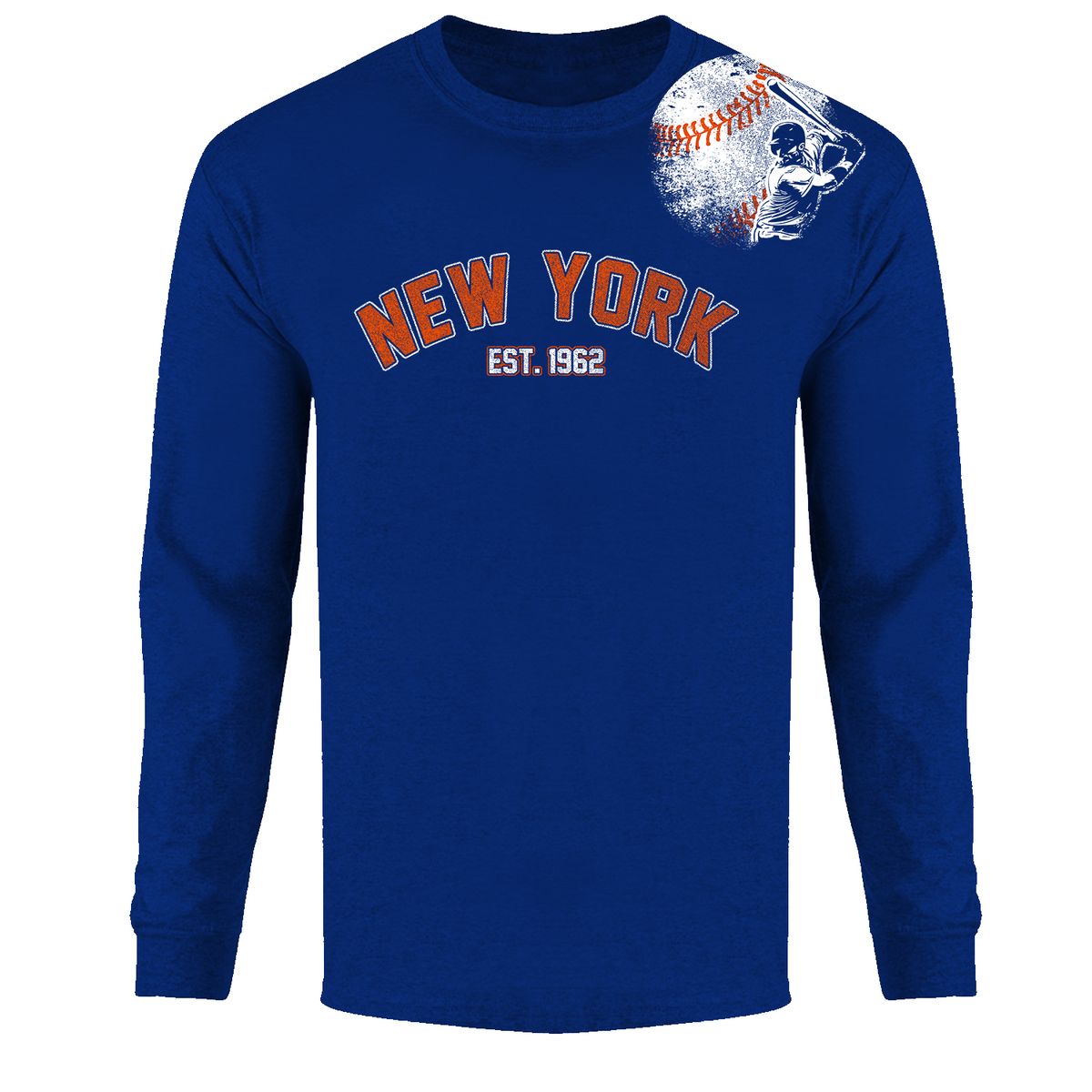 Men's Batter up Baseball Long Sleeve Shirts - New York - Royal / S