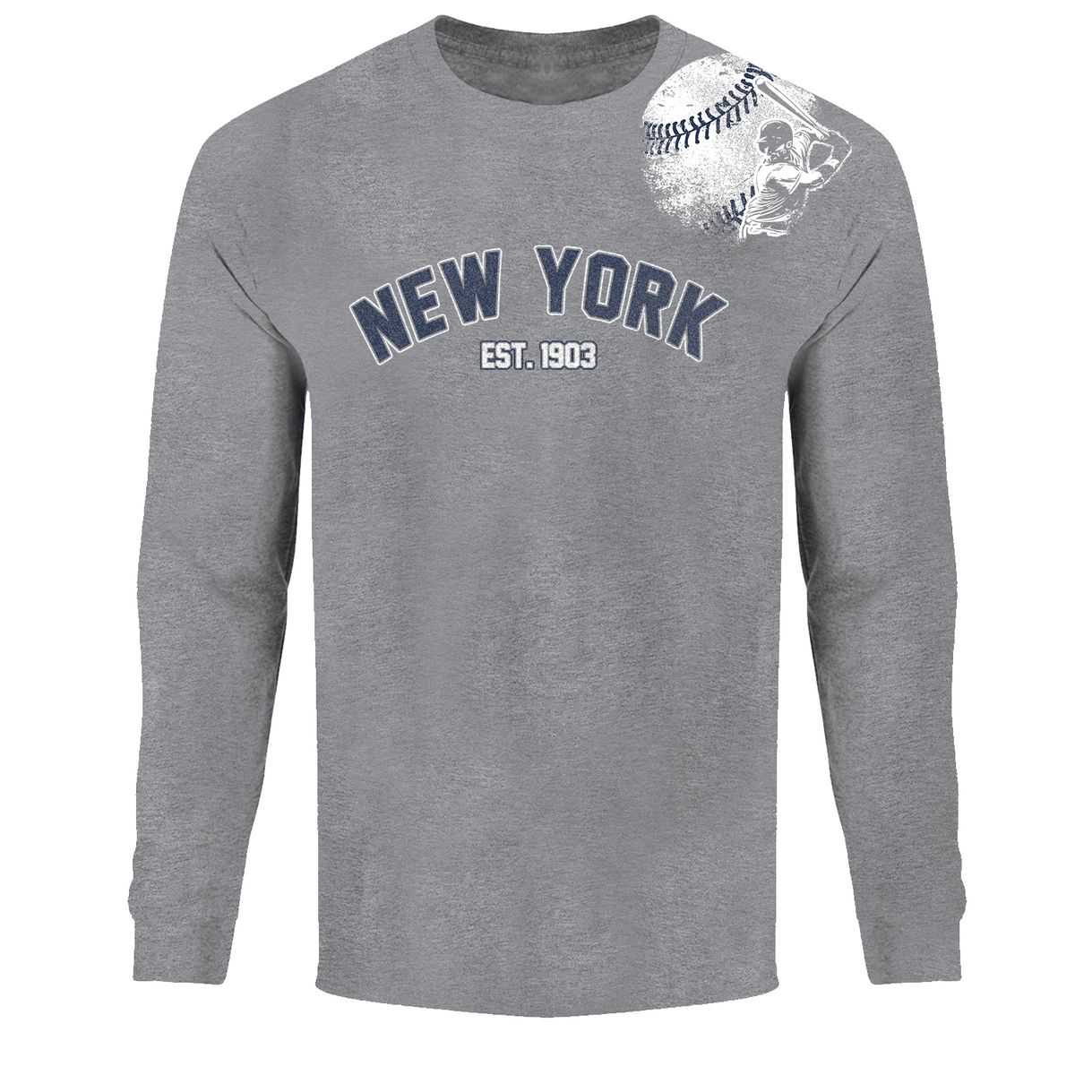 Men's Batter up Baseball Long Sleeve Shirts - New York - H.Grey / L