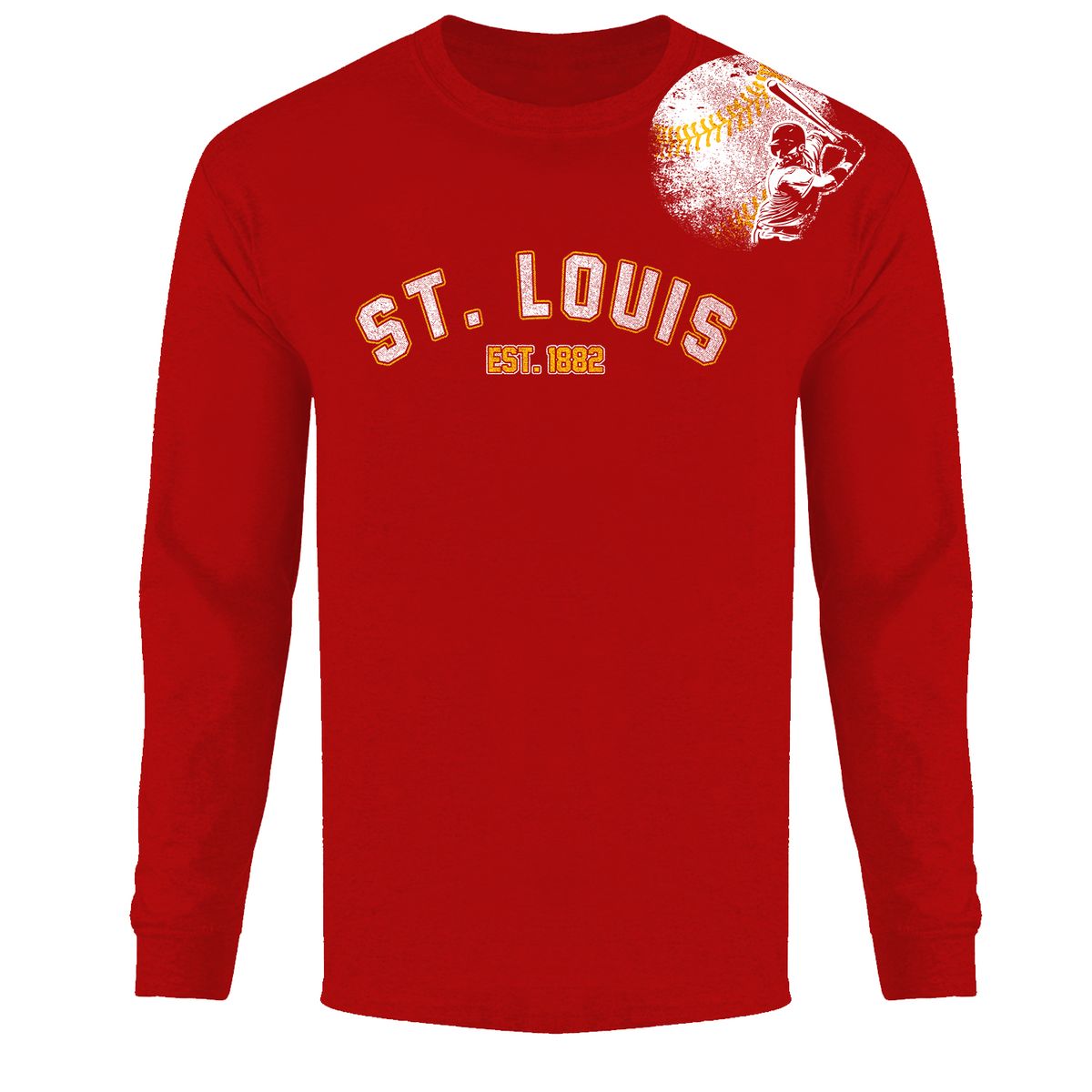 Men's Batter up Baseball Long Sleeve Shirts - St. Louis - Red / S