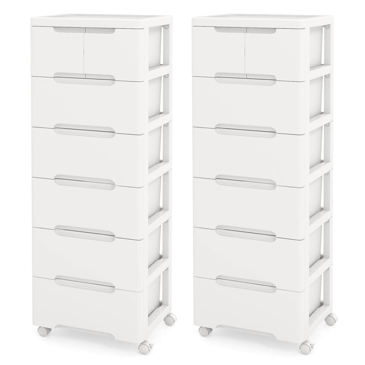 7-Drawer Rolling Storage Cabinet (1 or 2-Pack) - Costway 2 PCS 7-Drawer Plastic