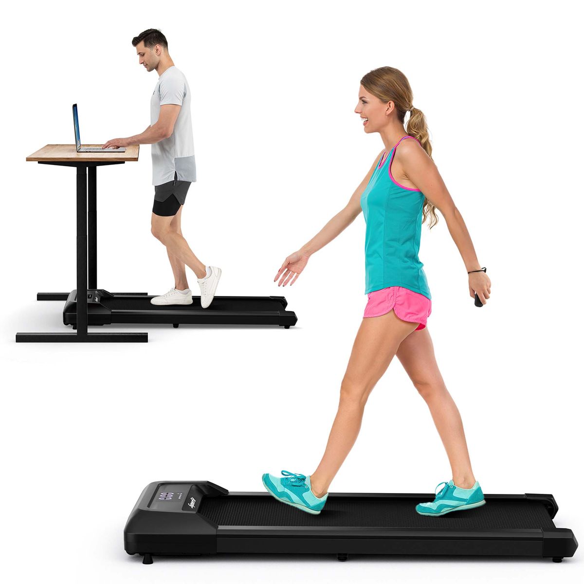 SuperFit 0.6-3.8MPH Under Desk Walking Pad Treadmill with Remote - Black