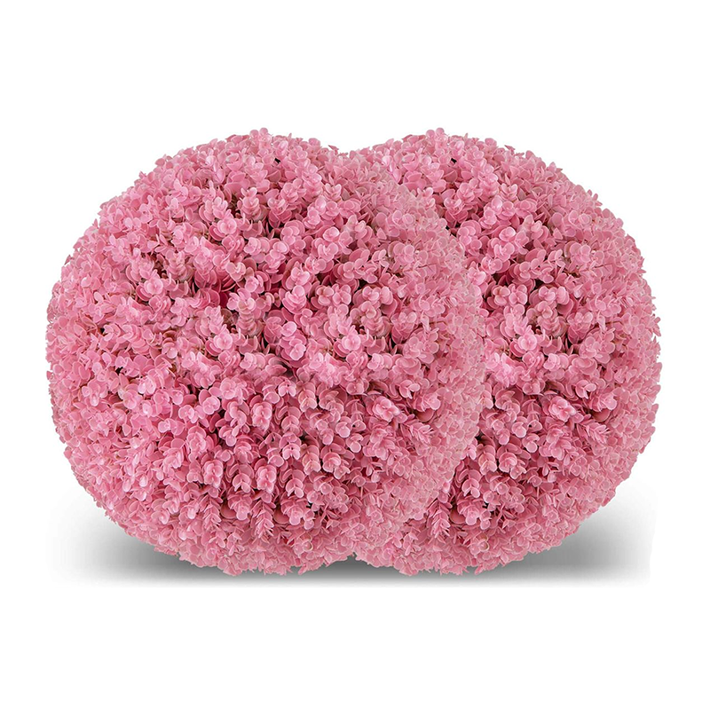 17.5-Inch Faux Decorative Artificial Plant Topiary Balls (Set of 2) - Pink