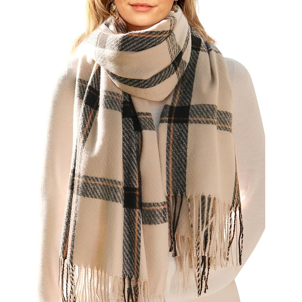 Women's Tassel Oversized Scarf - BEIGE