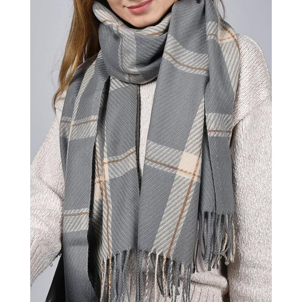 Women's Tassel Oversized Scarf - GREY