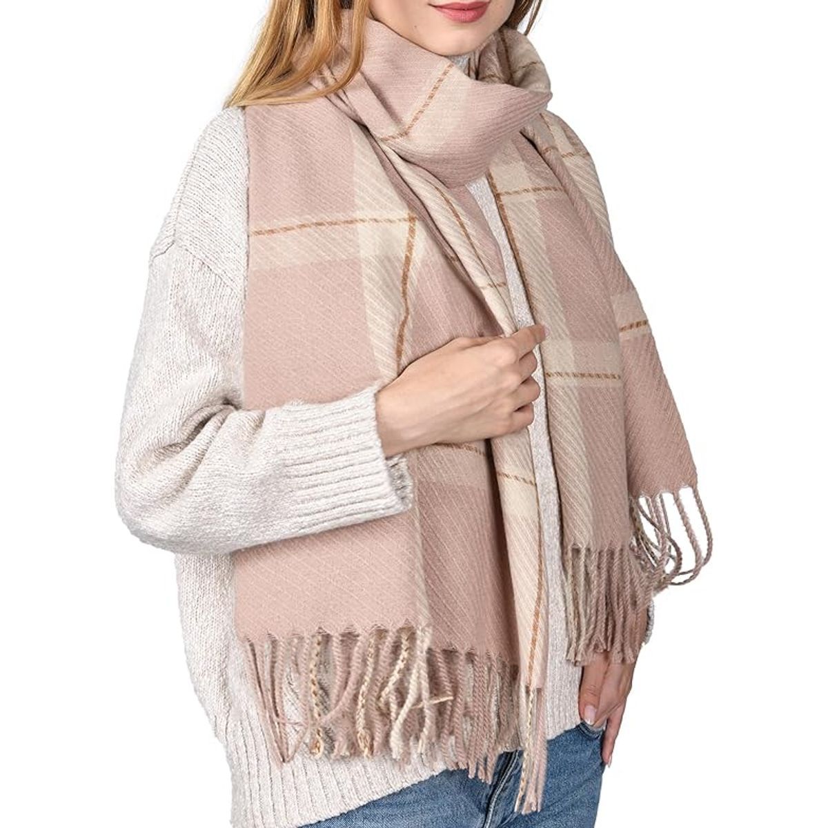 Women's Tassel Oversized Scarf - LIGHT PINK