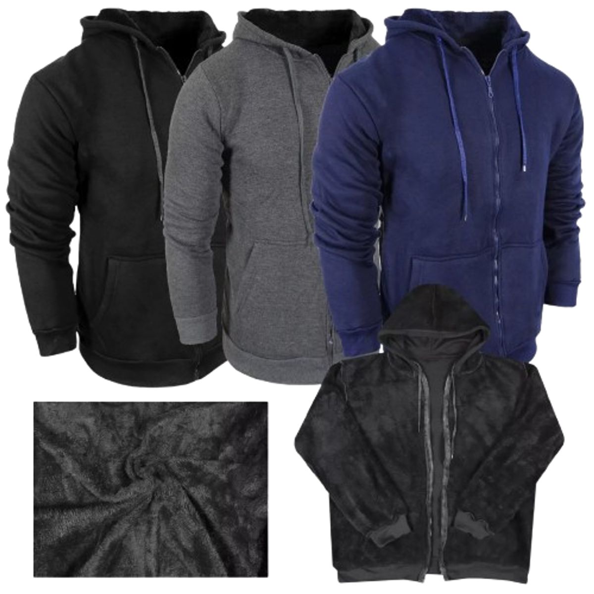 Men's Sherpa-Lined Full-Zip Hoodie (2-Pack) - Small