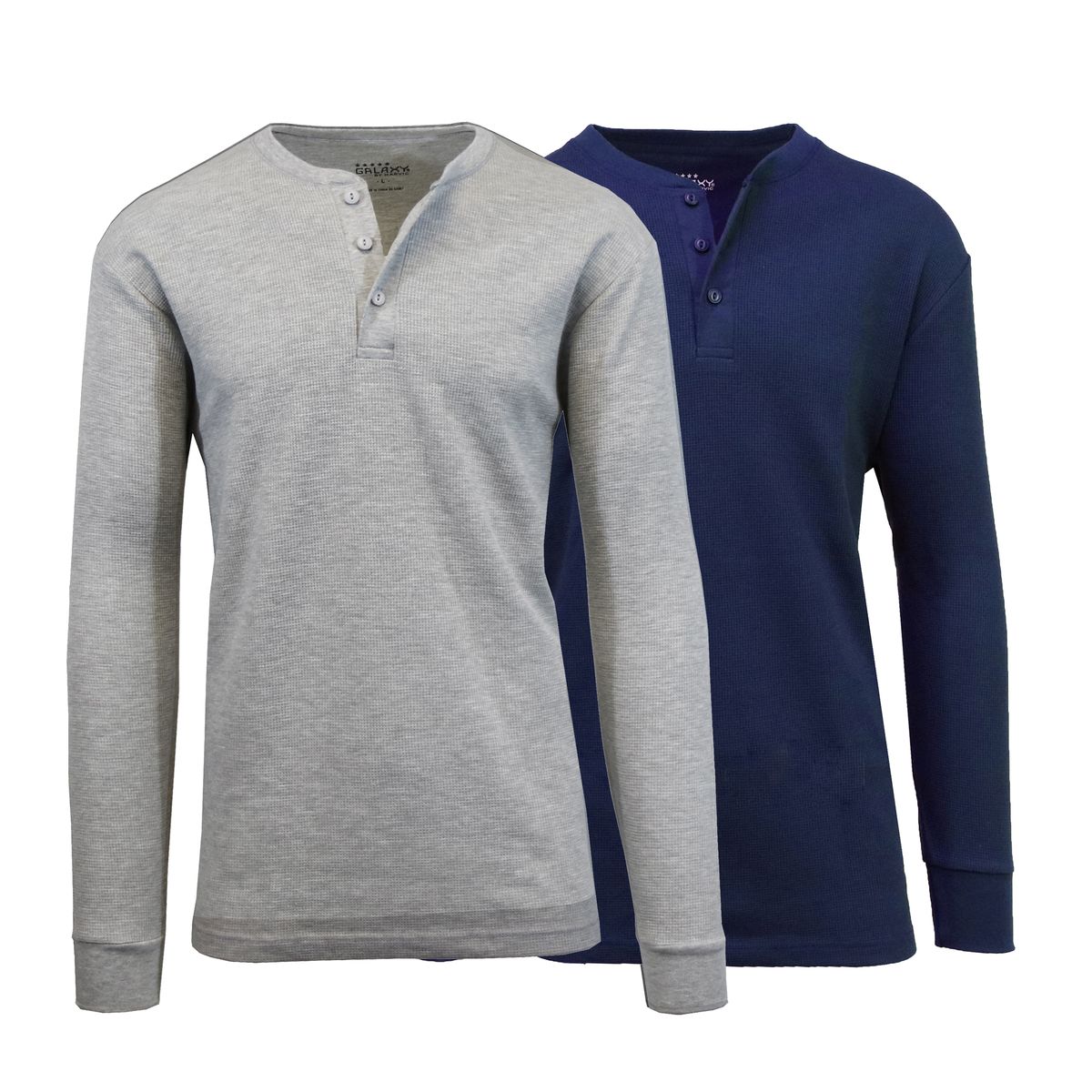 Men's Long Sleeve Henley Thermal Shirts (1 or 2-Pack) - Large - Heather Grey + Navy