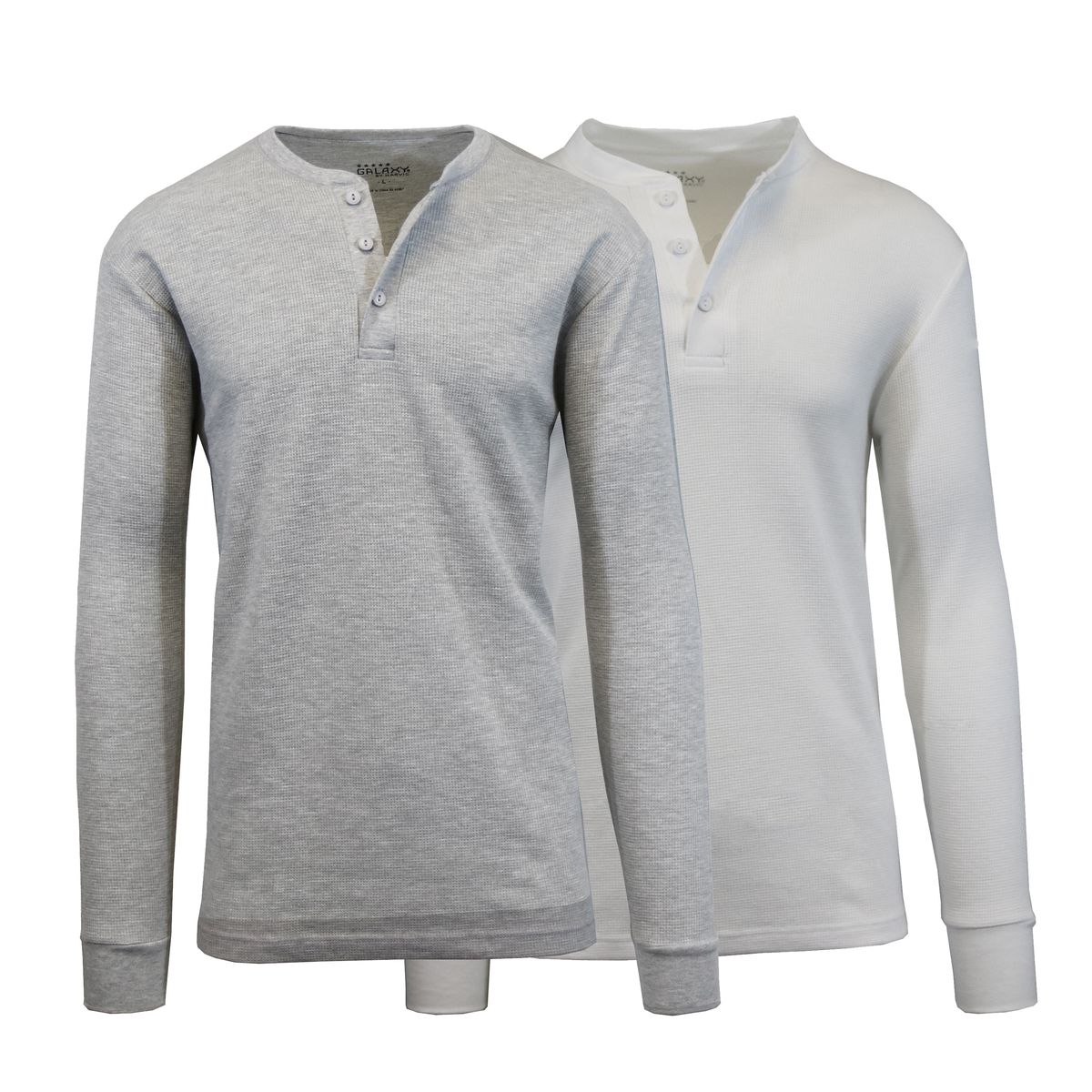 Men's Long Sleeve Henley Thermal Shirts (1 or 2-Pack) - Large - Heather Grey + White