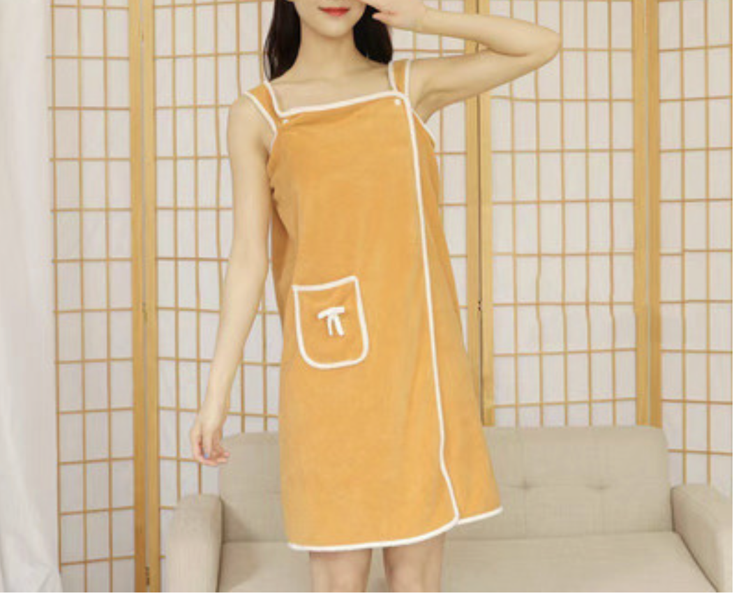 Women's Bath Towel Robe Wrap with Adjustable Closure - Yellowrobe1