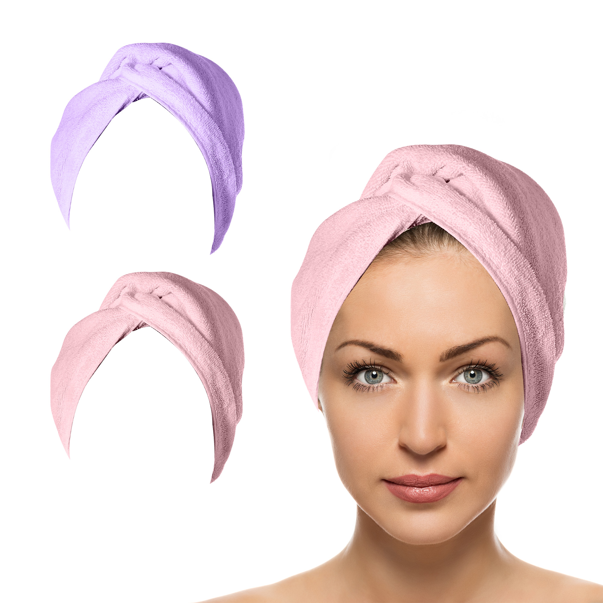 Quick-Drying Towel Turban Set, 2 ct. - Pink/Purple