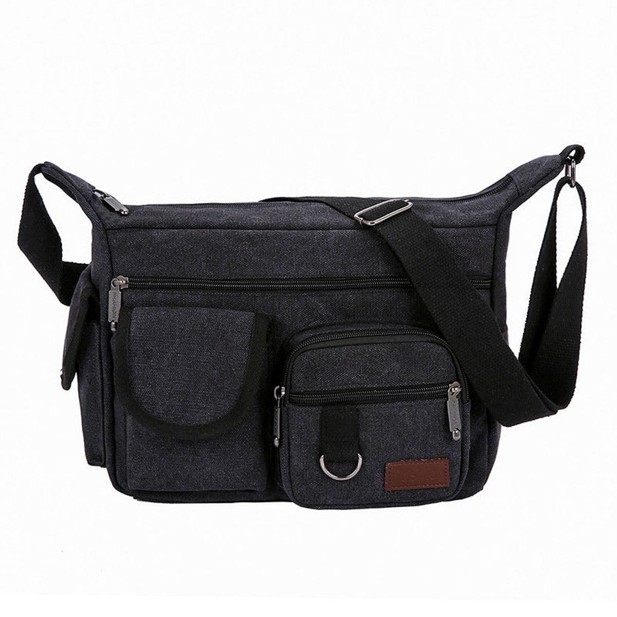 Canvas Bag with Multiple Pockets - Black