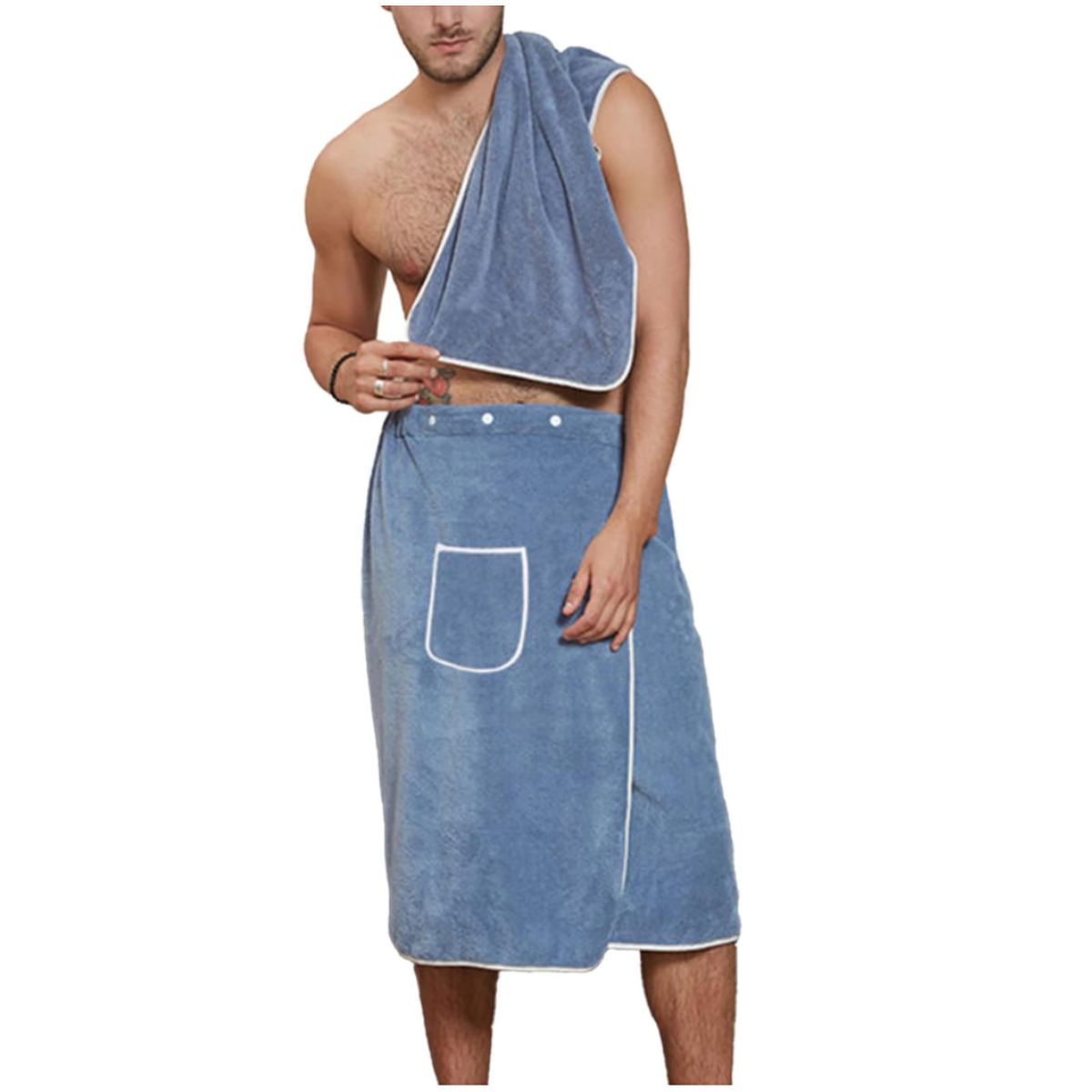 Men's 2-Piece Bathrobe Towel Set - Blue