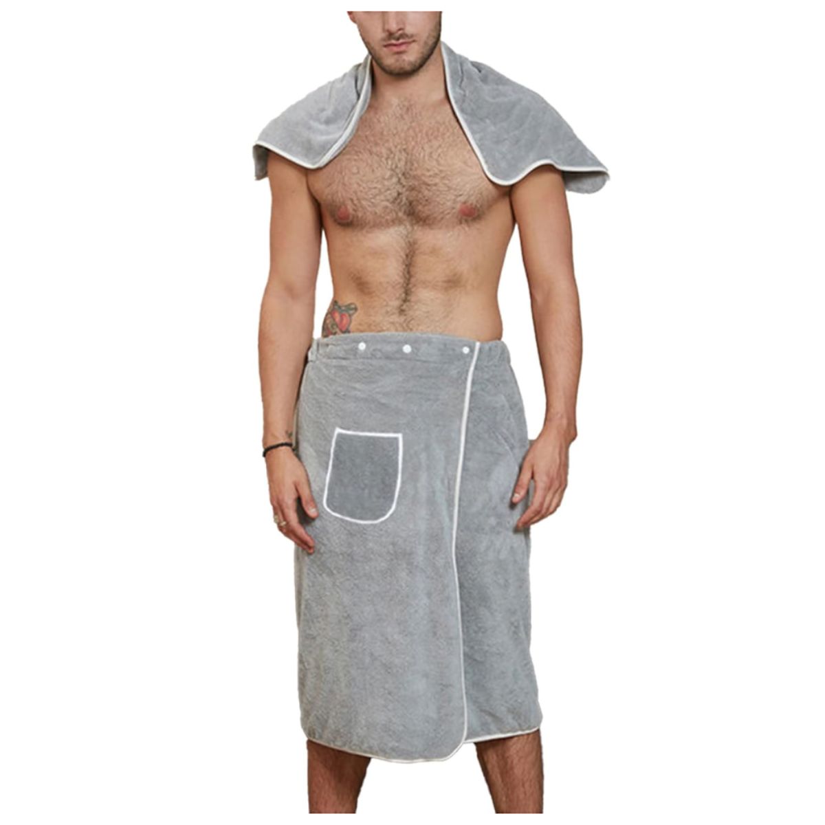 Men's 2-Piece Bathrobe Towel Set - Grey