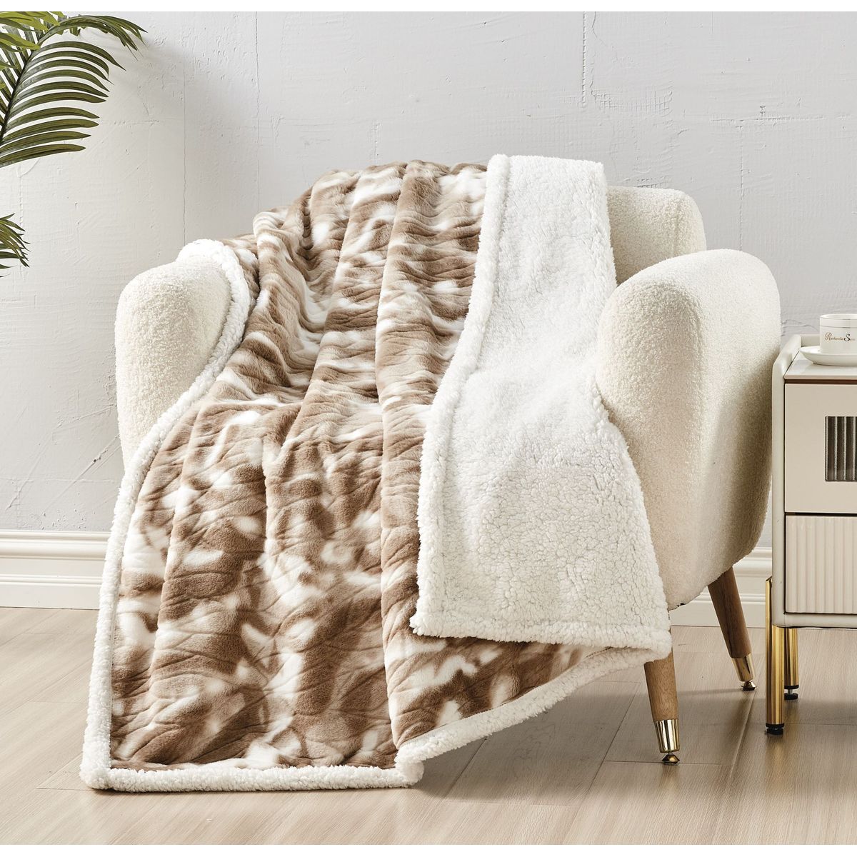 50 x 60-Inch Alaska Sherpa Throw Blankets - ALASKA SHERPA THROW - TAUPE