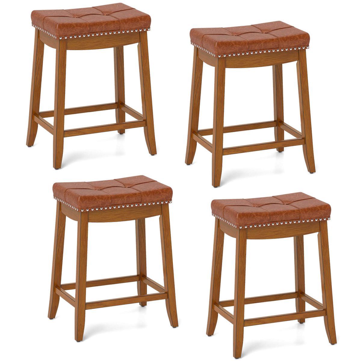 PU Leather Saddle Bar Stools (Set of 2 or 4) - 24" Bar Height Stools -4