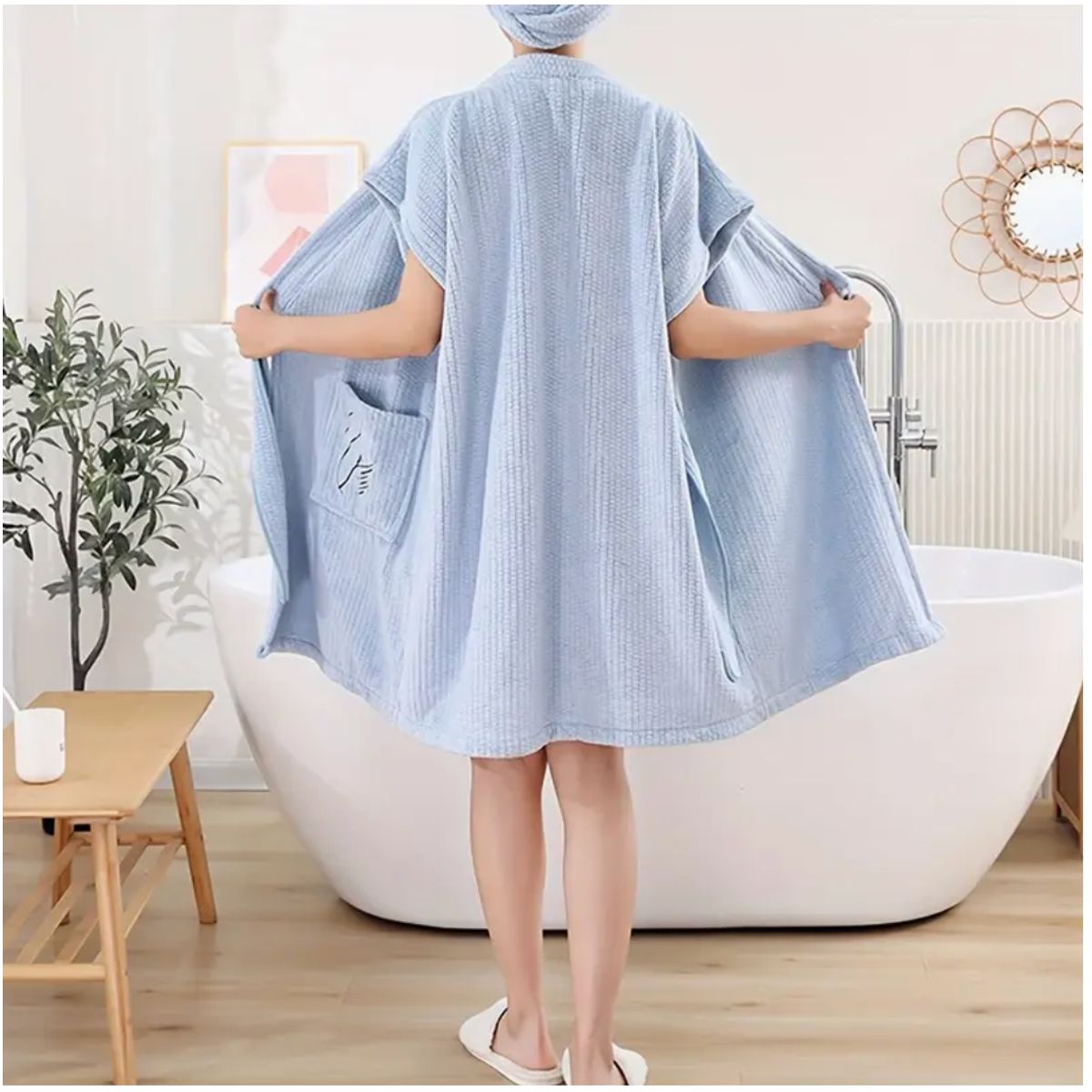Microfiber Bathrobe Kimono - Blue