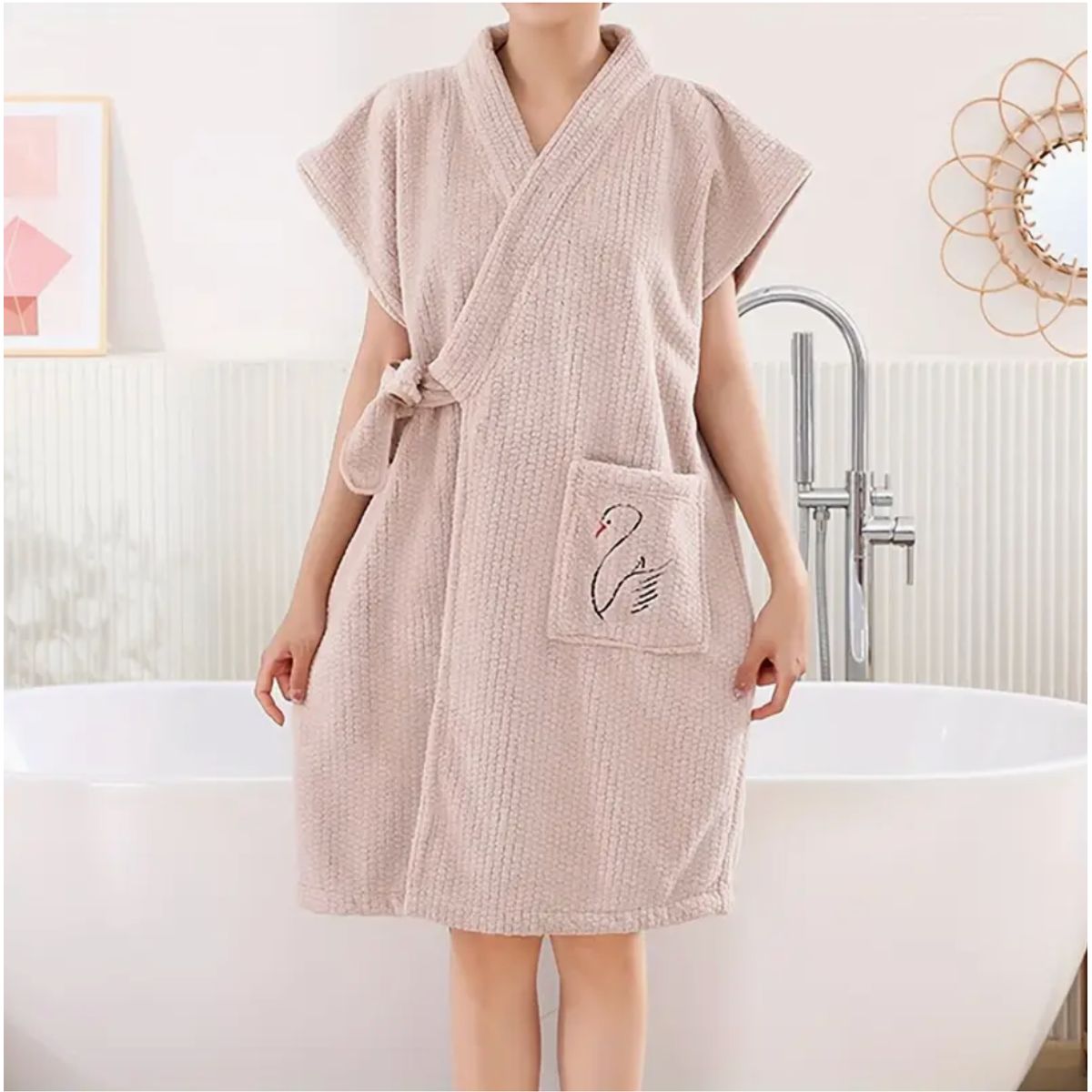 Microfiber Bathrobe Kimono - Beige