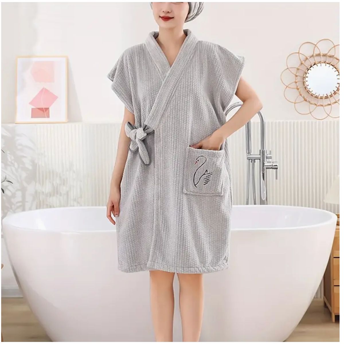 Microfiber Bathrobe Kimono - Grey