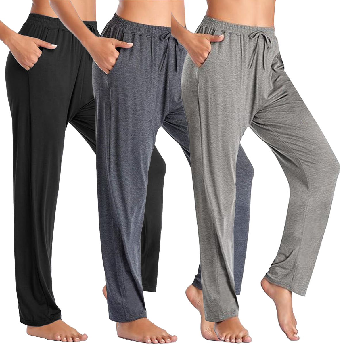 Women's Loose-Fit Lounge Pants (1- or 3-Pack) - MLPJ-700 - BK-CH-HG-M-image-SKU12248664