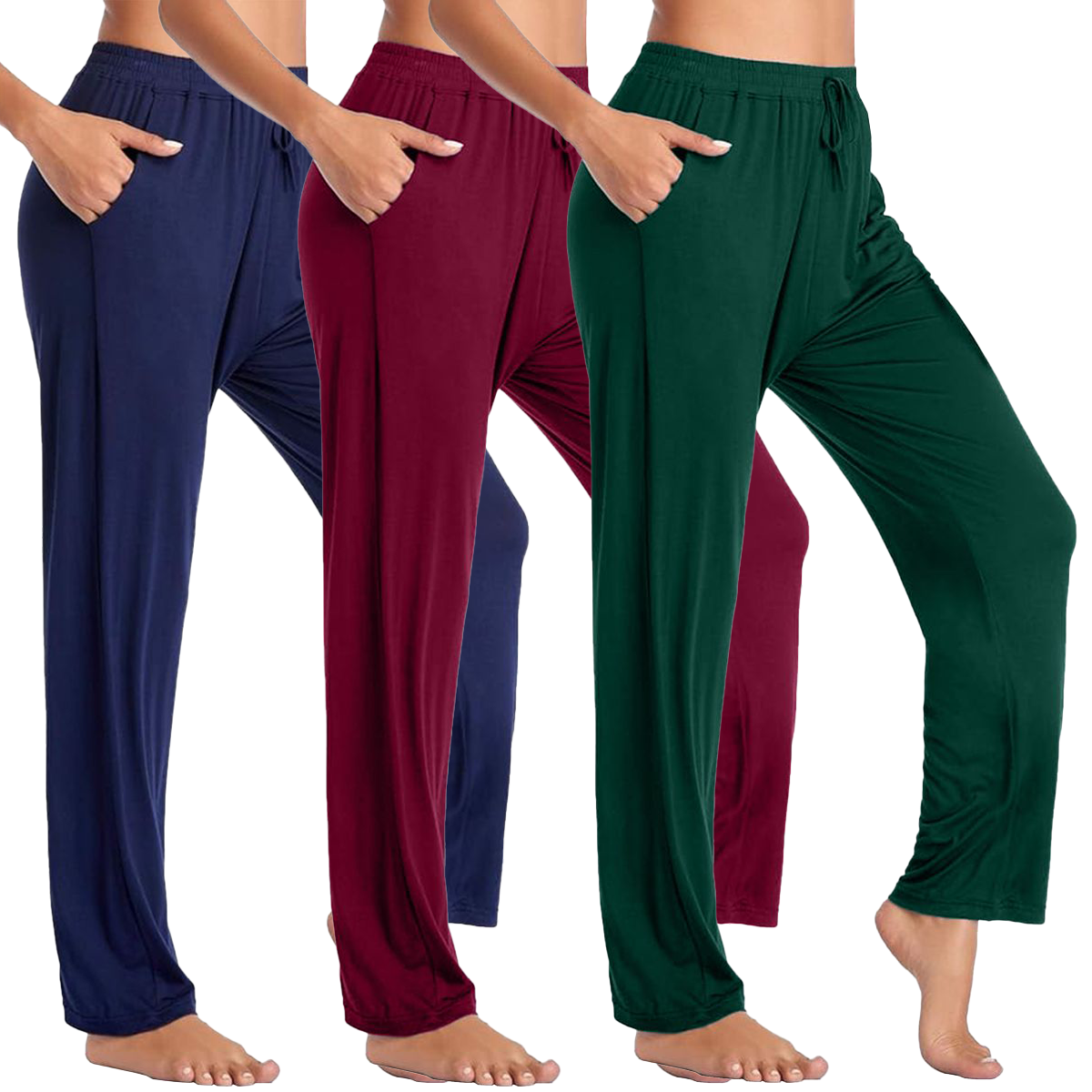Women's Loose-Fit Lounge Pants (1- or 3-Pack) - MLPJ-700 - NV-BG-HT-2XL