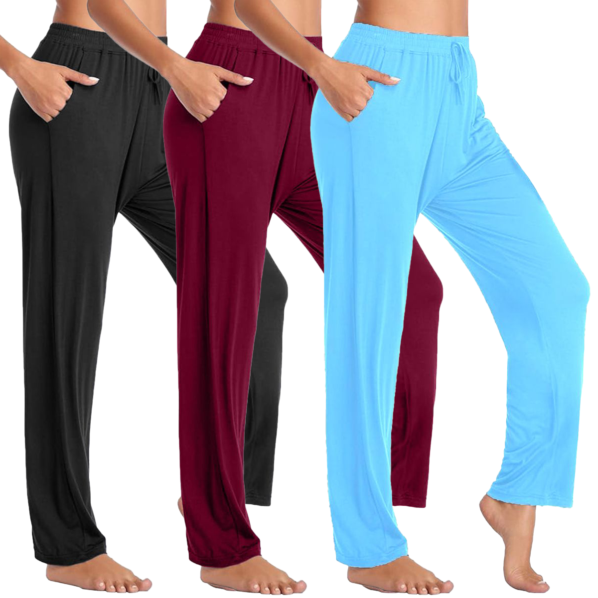 Women's Loose-Fit Lounge Pants (1- or 3-Pack) - MLPJ-700 - BK-BG-BL-XL-image-SKU12248684
