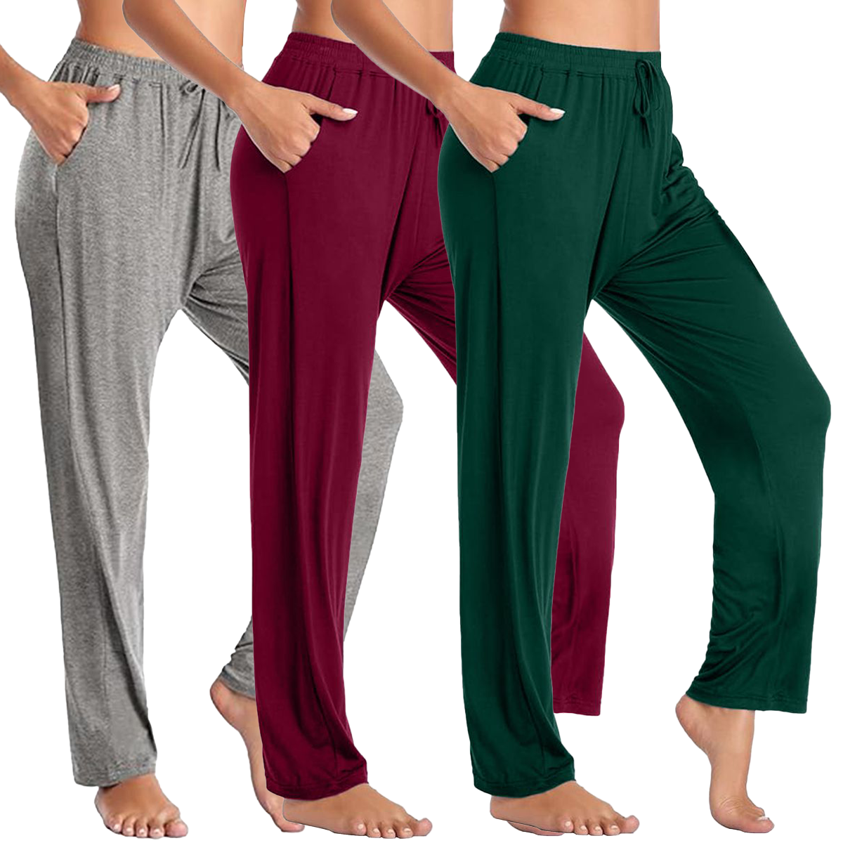 Women's Loose-Fit Lounge Pants (1- or 3-Pack) - MLPJ-700 - BG-HG-HT-L