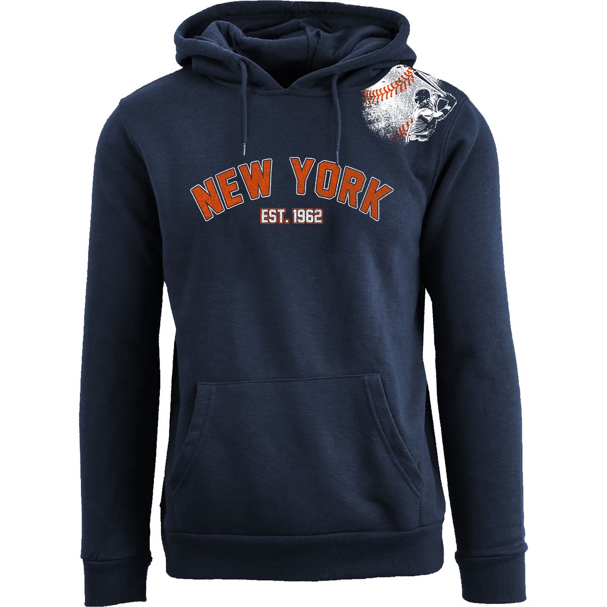 Women's Batter-Up Baseball Pullover Hoodie - New York - Navy-Orange Prt / XL