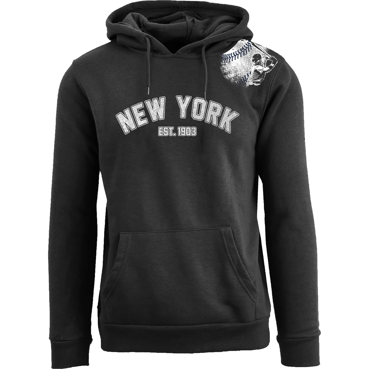Women's Batter-Up Baseball Pullover Hoodie - New York - Black-White Prt / L