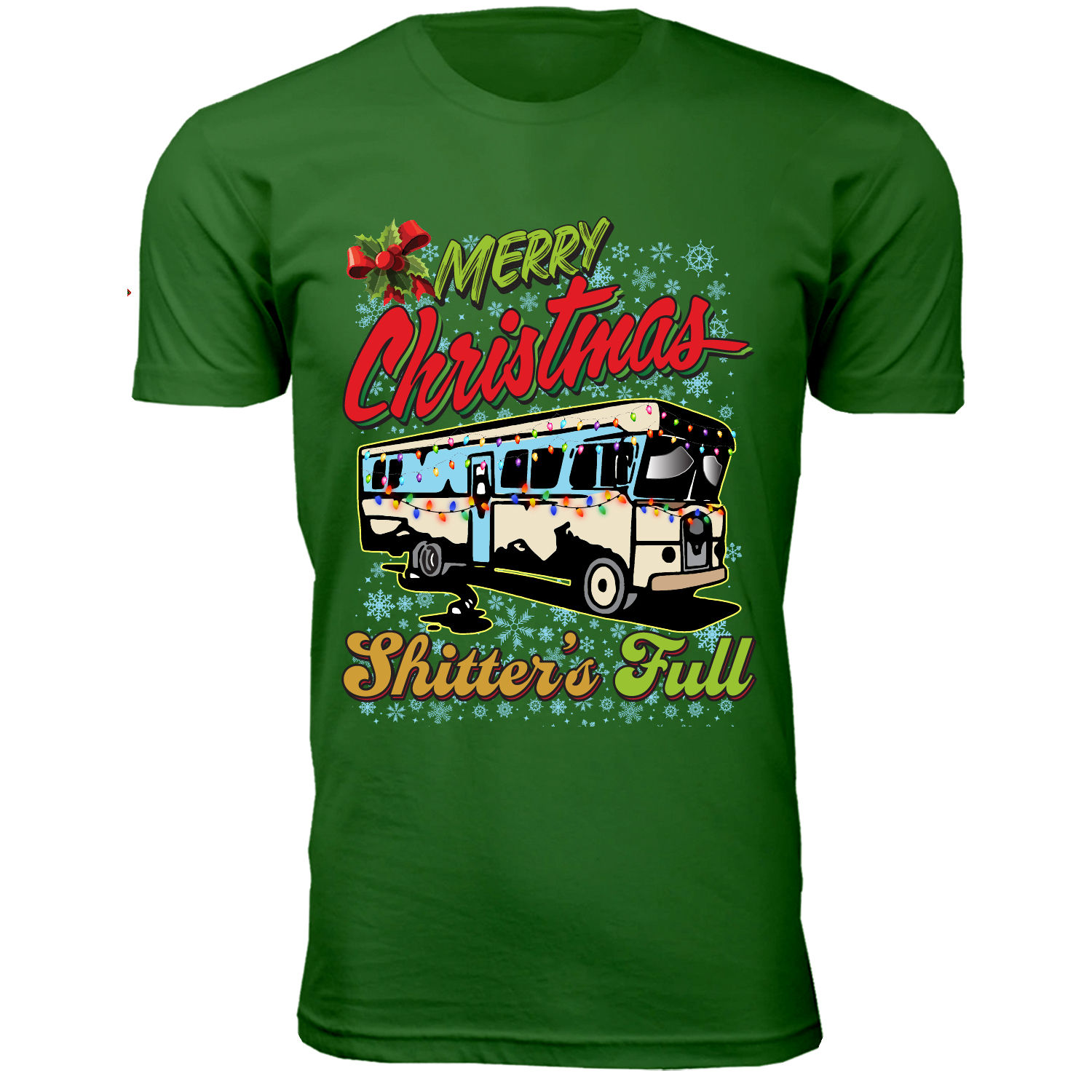 Men's Christmas Spirit Crew Neck T-Shirts - Merry Christmas Shitter's Full - K.Green / L