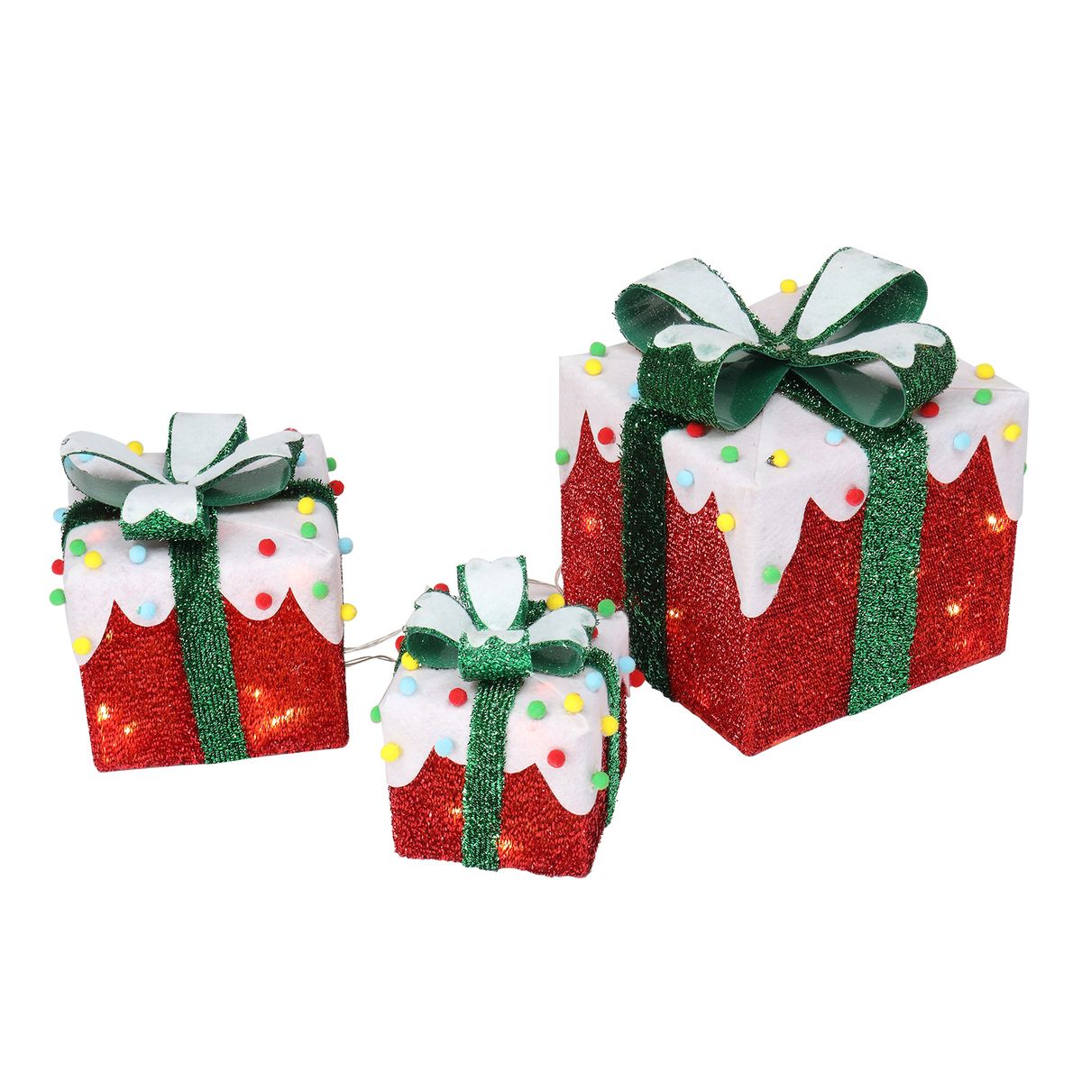 3-Piece Christmas Gift Box Décor with LED Lights - Cupcake