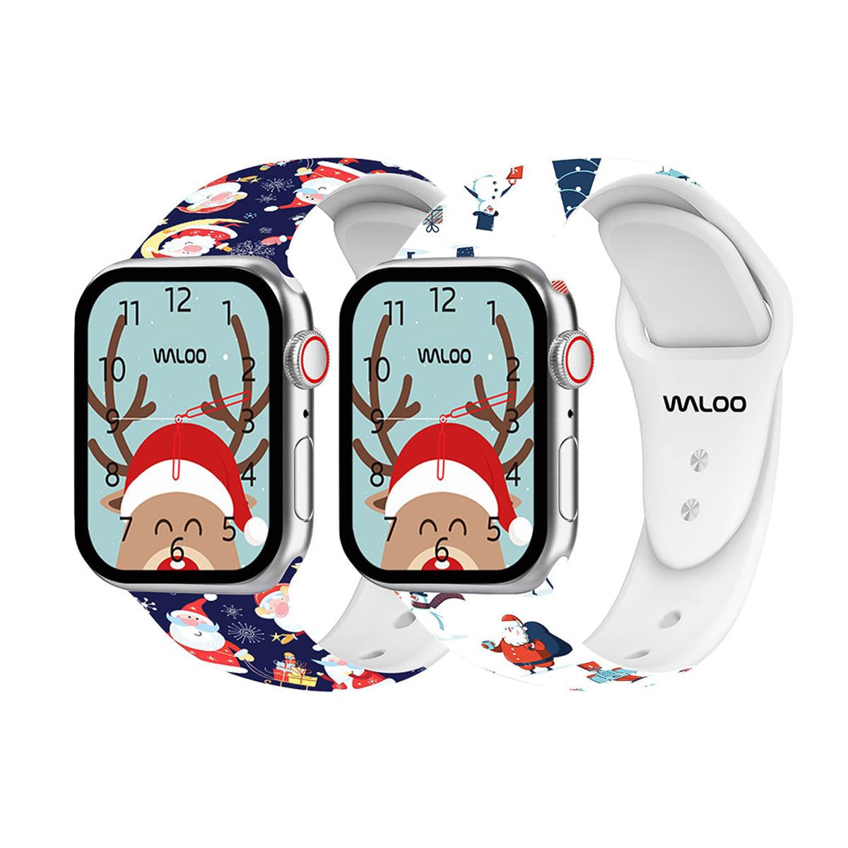 Christmas/Holiday-Fun Silicone Sport Bands for Apple Watch (2-Pack) - 38/40/41mm & 42mm (Series 10 Only) / Navy Santa + White Santa