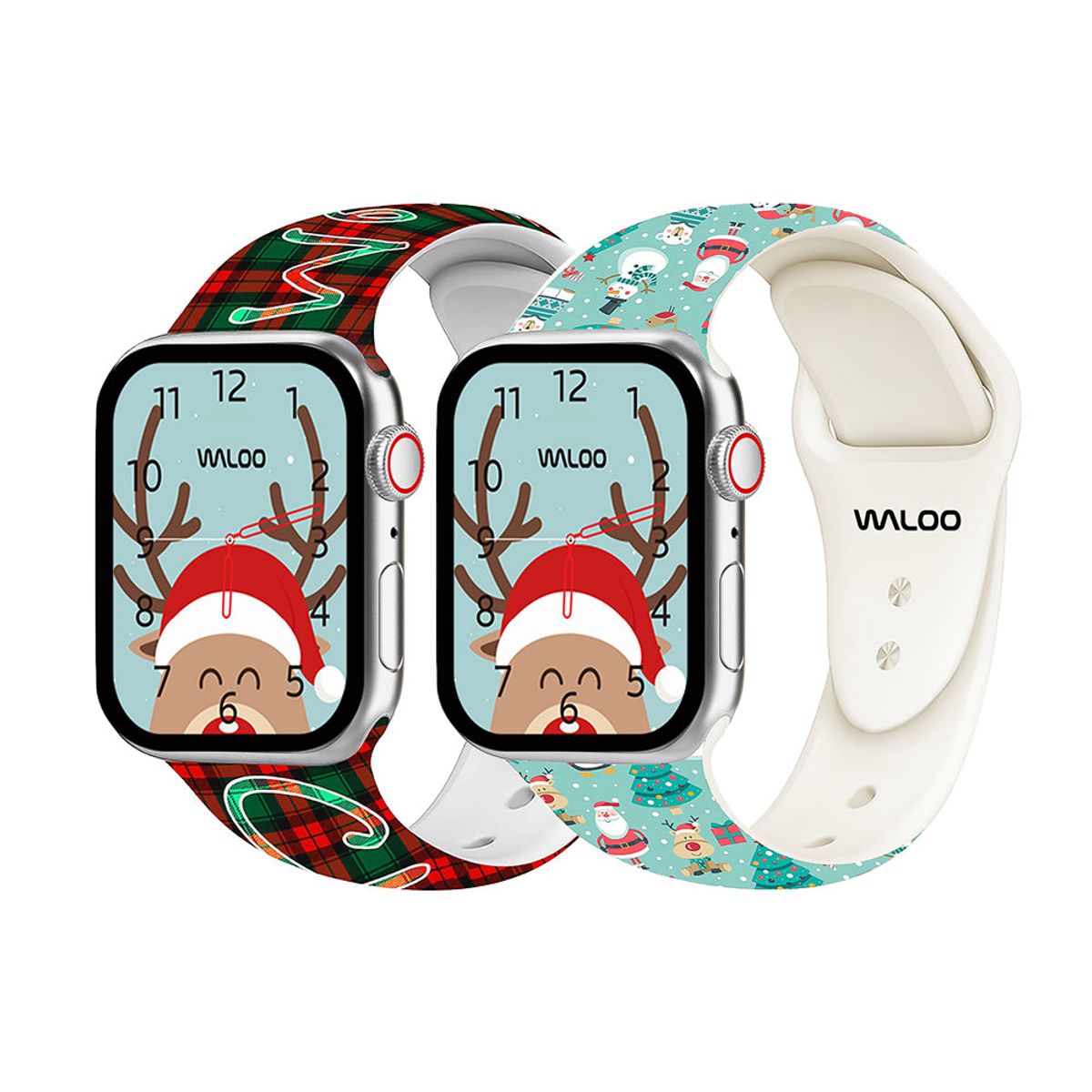 Christmas/Holiday-Fun Silicone Sport Bands for Apple Watch (2-Pack) - 38/40/41mm & 42mm (Series 10 Only) / Plaid + Teal Snowman