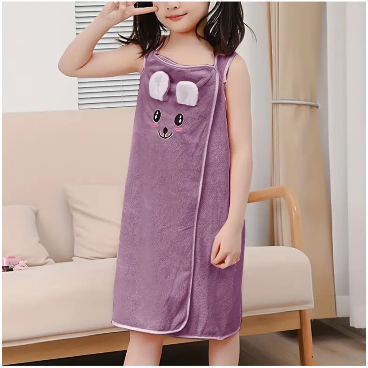 Kids' Rabbit Ears Bath Towel Wrap - Dark Purple