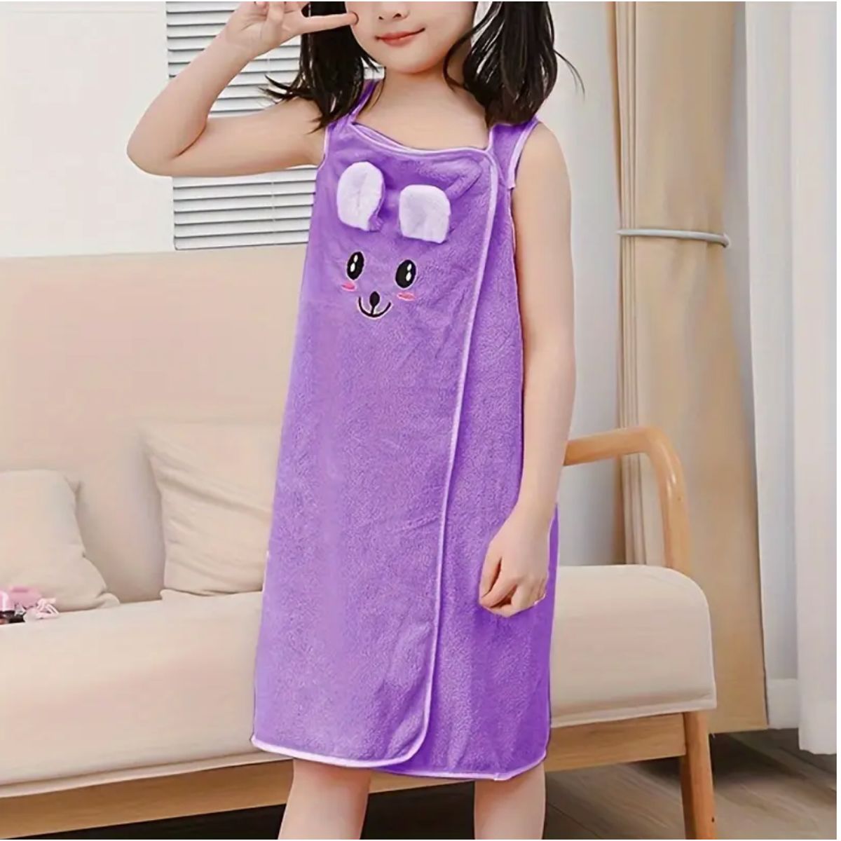 Kids' Rabbit Ears Bath Towel Wrap - Purple