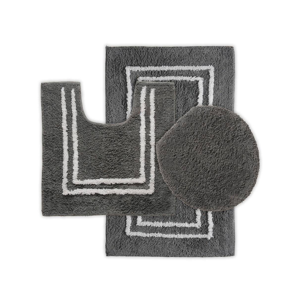 Tufted Cotton Bath Rugs (Set of 3) - Charcoal