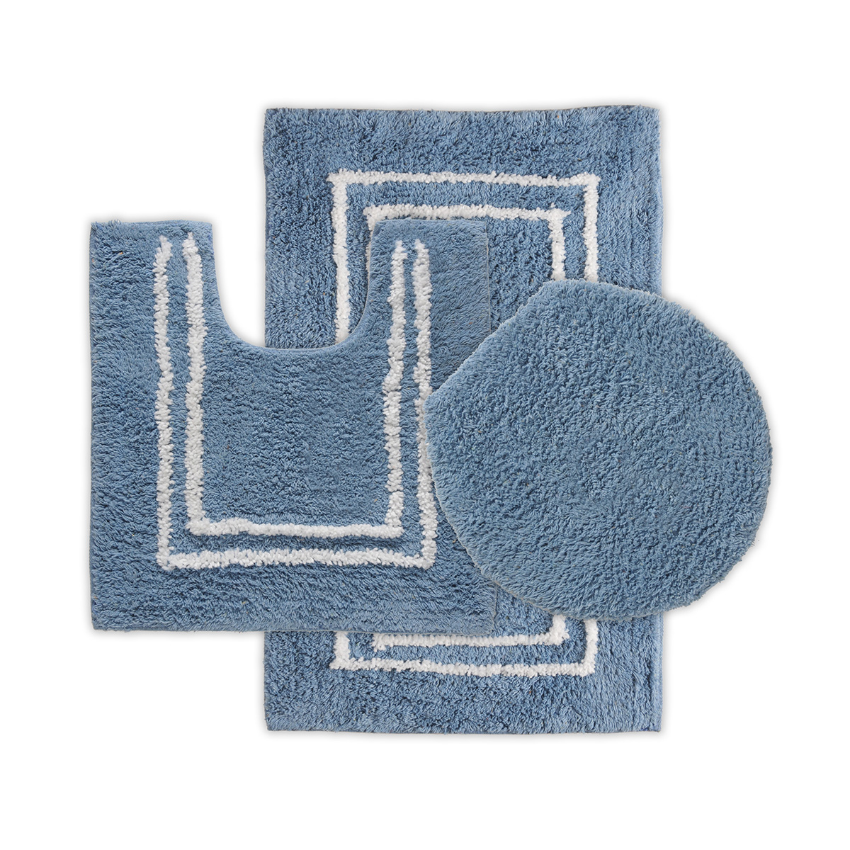 St Mary's 5020 3 pc Cotton Bath Rug Set w/ Lid Sky Blue