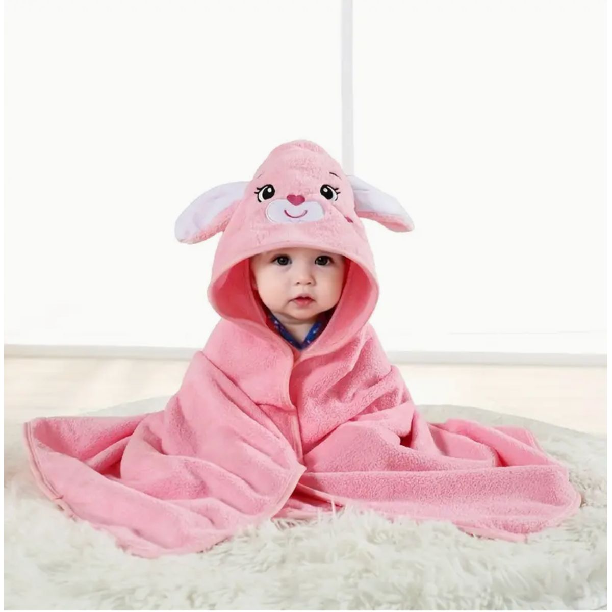 Absorbent Animal-Hooded Baby Bath Towel - Pink