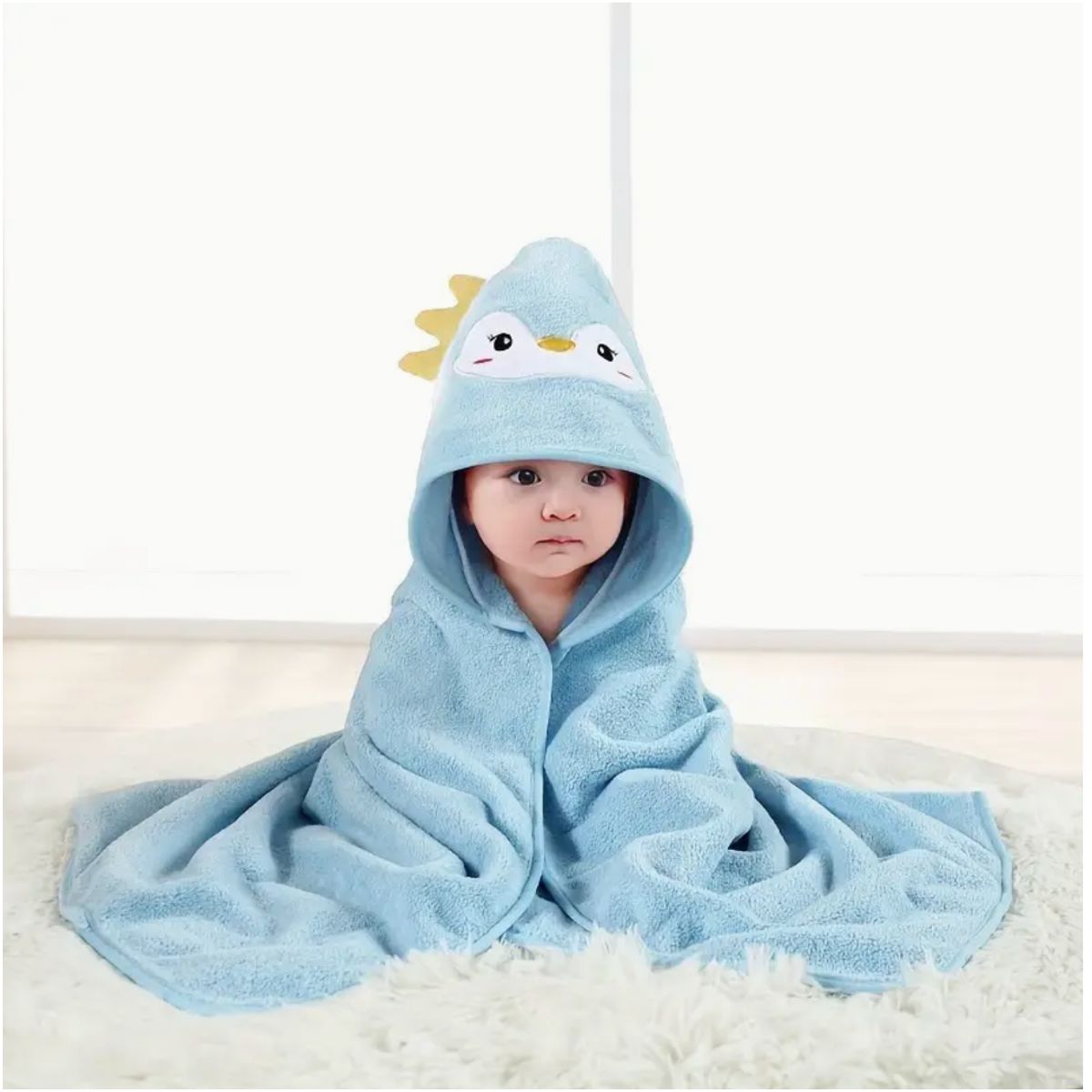 Absorbent Animal-Hooded Baby Bath Towel - Blue