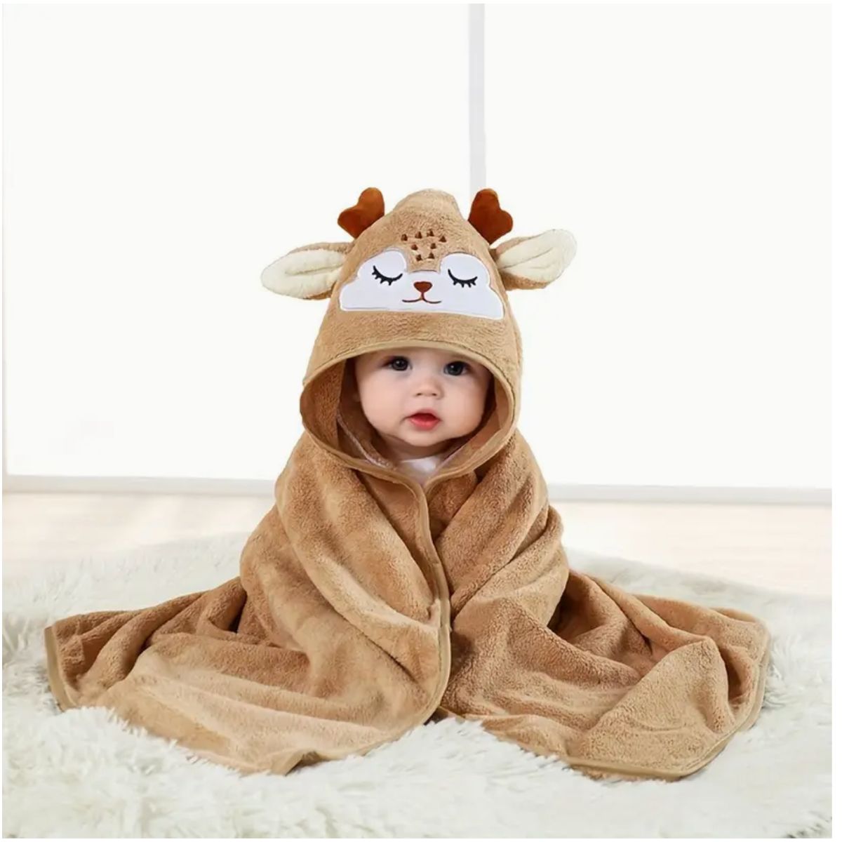 Absorbent Animal-Hooded Baby Bath Towel - Brown