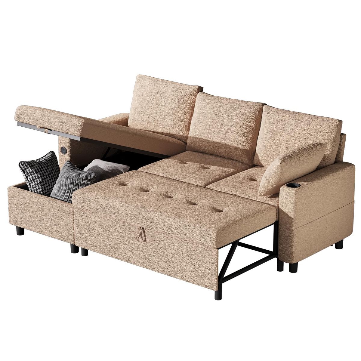 3-in-1 Convertible Sleeper Sofa - Beige, Teddy