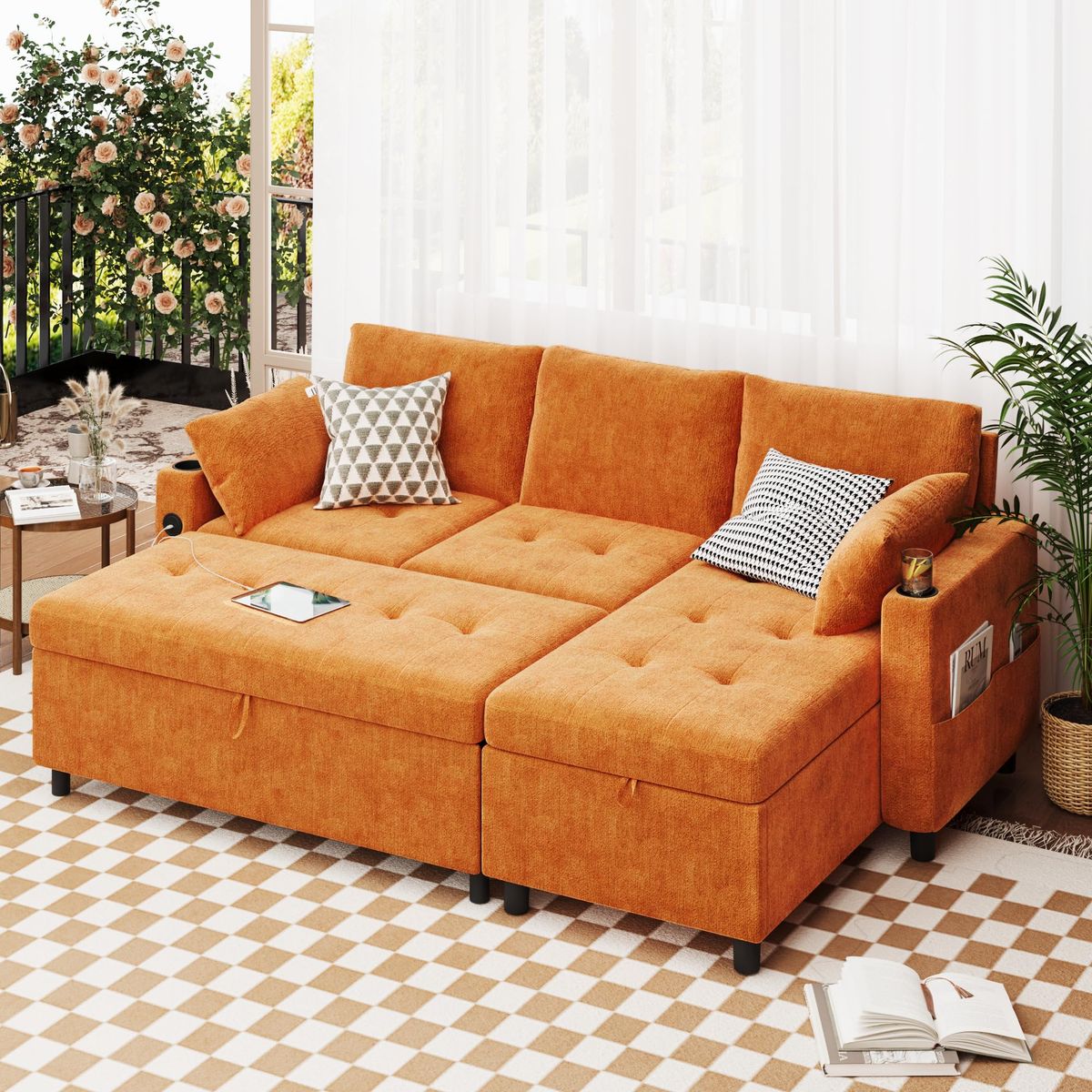 3-in-1 Convertible Sleeper Sofa - Linen, Orange