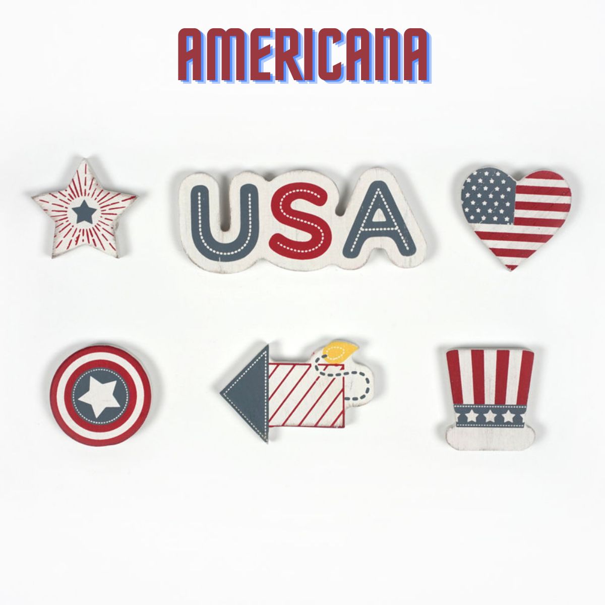 Chunky-Shaped Wooden Refrigerator Magnets (Set of 6) - Americana