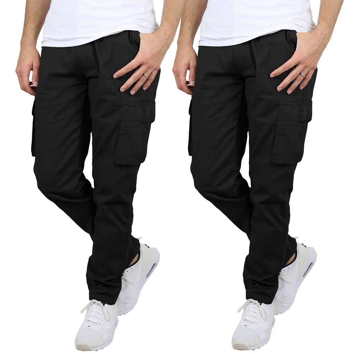 Men's Flex-Stretch Cotton Cargo Pants (1 to 3-Pack) - MCGP-3800 / BK-BK / 32