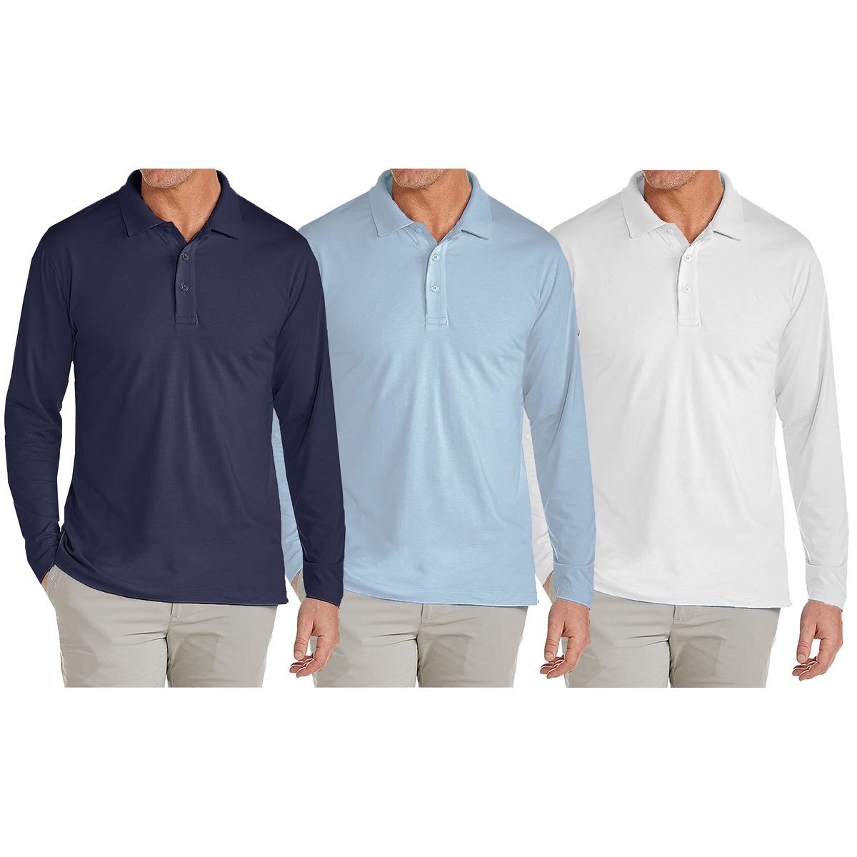 Men's Modern Fit Long Sleeve Collared Shirt (1 to 4-Pack) - JLPQ / NV-LB-WH / M
