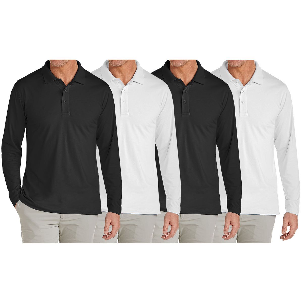 Men's Modern Fit Long Sleeve Collared Shirt (1 to 4-Pack) - JLPQ / BK-BK-WH-WH / S