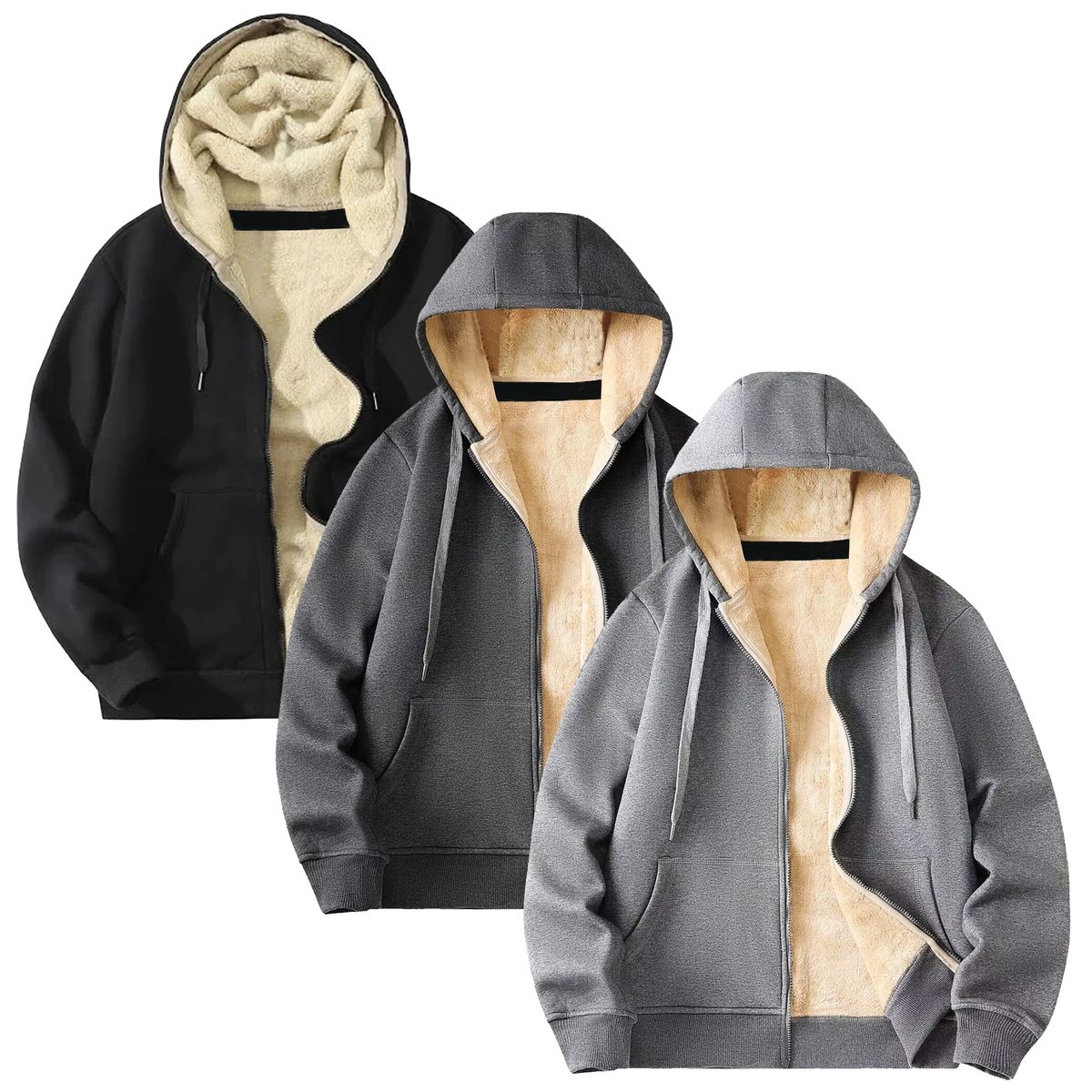 Men's Heavyweight Sherpa-Lined Hoodie (1 or 3-Pack) - GBT-1010-BK-DG-LG / XL